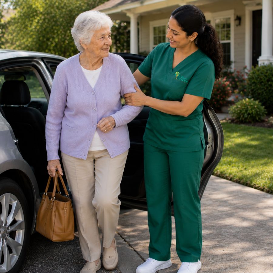 Caregiver Assisting and Taking Senior For Her Doctor's Appointment (1)