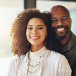 a couple smiling