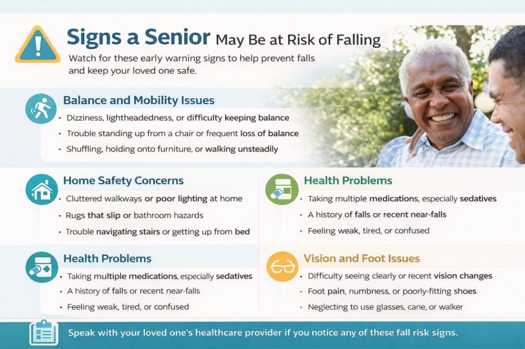 Early signs of fall risk in seniors infographic