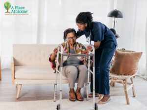 Caregiver providing in-home support to a senior