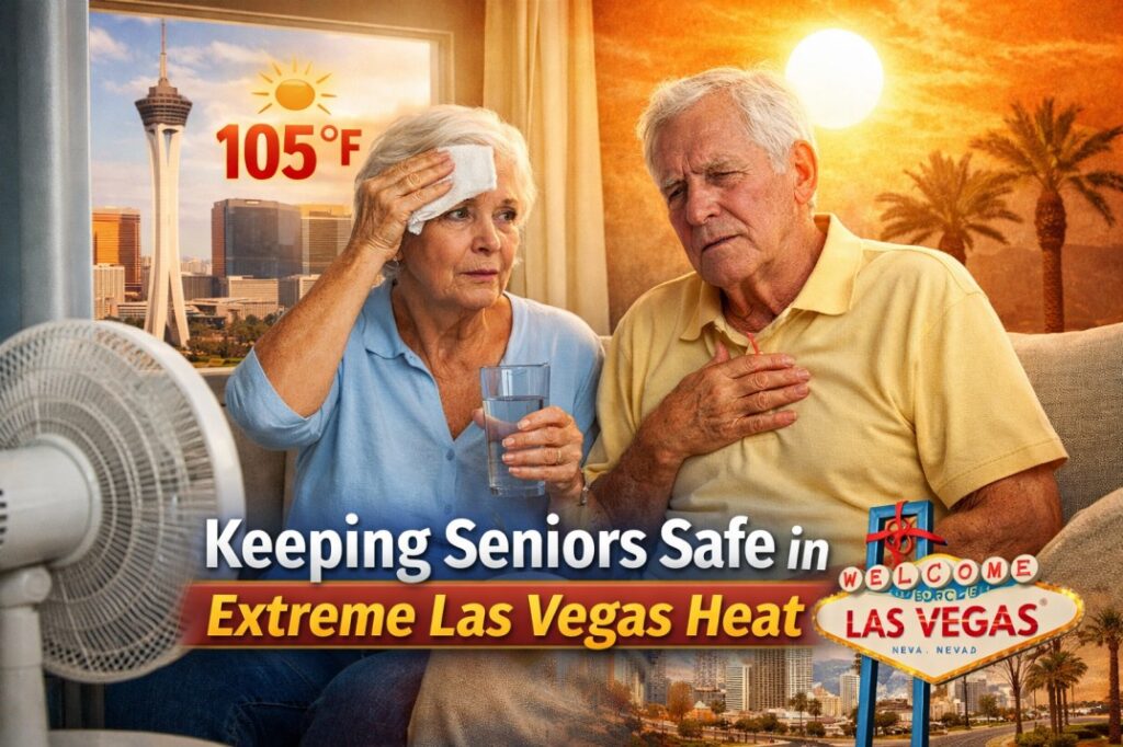 Elderly couple indoors during extreme Las Vegas heat