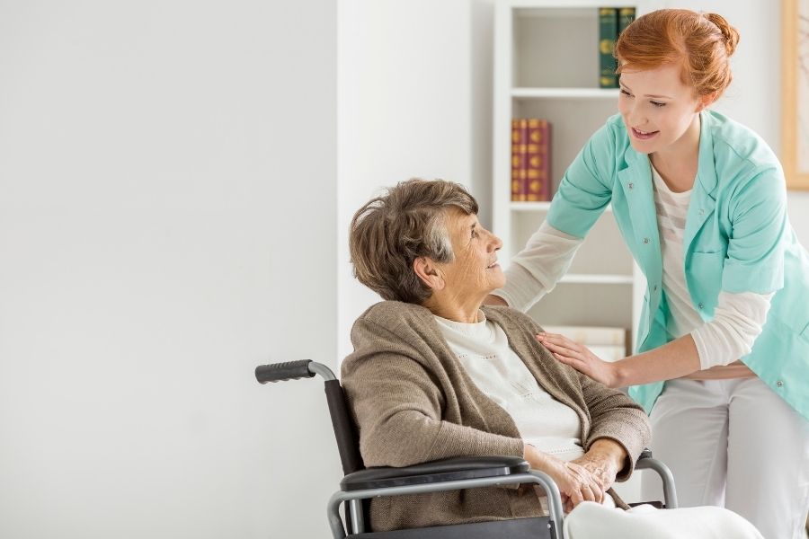 caregiver assisting senior women after her surgery in Weston FL