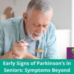 Senior Man With Parkinsons is having difficulty in eating food