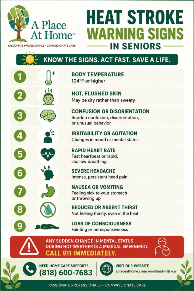 Heat stroke warning signs for seniors infographic Heat stroke warning signs for seniors infographic